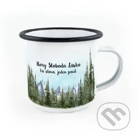 Smaltovaný hrnček Hory Sloboda Láska - Tri slová, jeden pocit