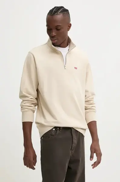 Bavlněná mikina Levi's pánská, béžová barva, hladká, A8606