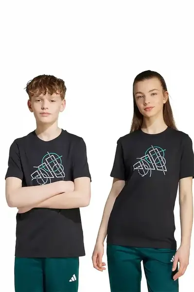 Dětské bavlněné tričko adidas černá barva, s potiskem, JV5104