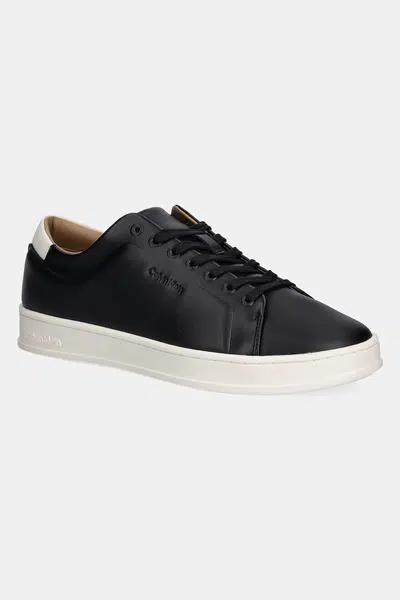 Kožené tenisky Calvin Klein PURE LOW LACEUP CUPSOLE HF LTH pánské, černá barva, HM0HM01859