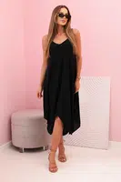 Kesi Włoski Women's dress with straps flared with an asymmetrical hem černý