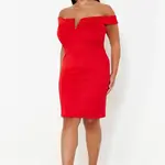 Trendyol Curve Red Diving/Scuba Knitted Plus Size Dress