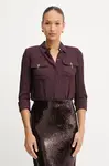 Košile Elisabetta Franchi dámská, vínová barva, regular, s klasickým límcem, CA12256E2