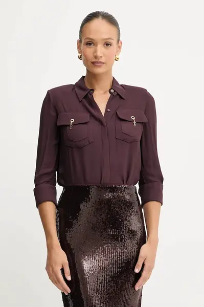 Košile Elisabetta Franchi dámská, vínová barva, regular, s klasickým límcem, CA12256E2