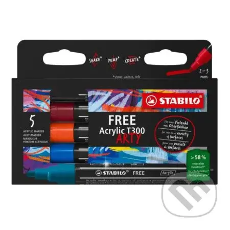 Akrylový popisovač STABILO FREE Acrylic - kulatý hrot 2-3 mm - sada Urban 5 ks