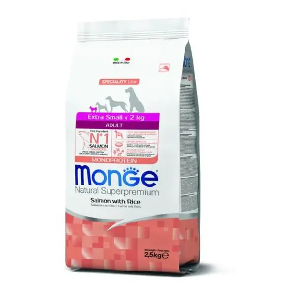 MONGE Natural Superpremium Extra Small Adult 2,5kg monoproteínové krmivo losos/ryža pre dospelých psov veľmi malých plemien