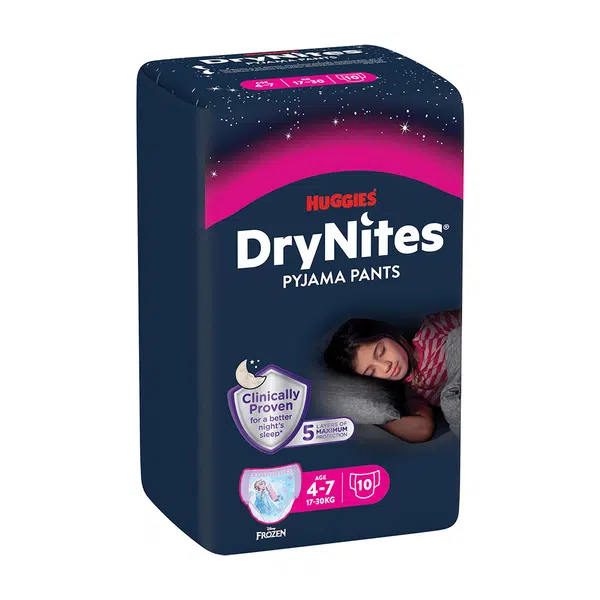 HUGGIES DryNites naťahovacie nohavičky pre dievčatá 4-7 rokov