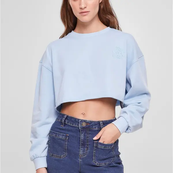 Women's embroidery of cropped flowers Terry Crewneck balticblue
