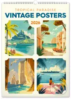 NOTIQUE Nástenný kalendár Vintage posters – tropical paradise (Vintage plagáty – tropické raje) 2026