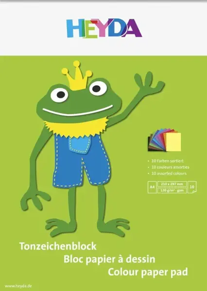 Blok barevných papírů A4, 10 listů, žába, 130g