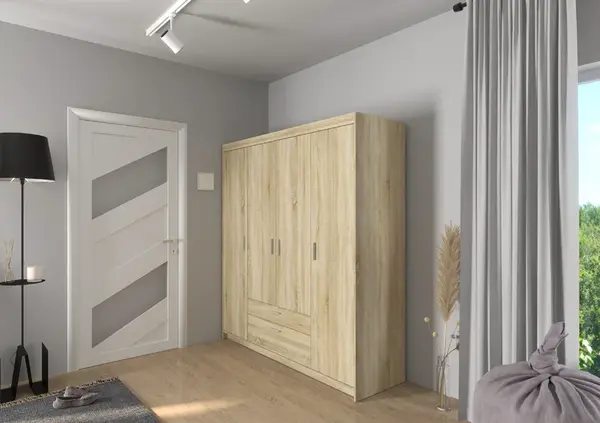 Šatní skříň Elena 4D Barva korpusu: Dub - sonoma, Varianta: Bez zrcadla
