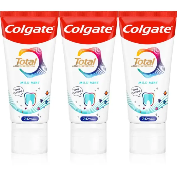 Colgate Total Junior Active Prevention Mild Mint zubní pasta pro důkladné vyčištění zubů a ústní dutiny pro děti 3x50 ml