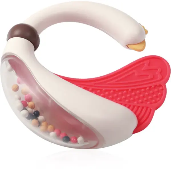 BabyOno Rattle With Teether 3m+ chrastítko s kousátkem Swan 1 ks
