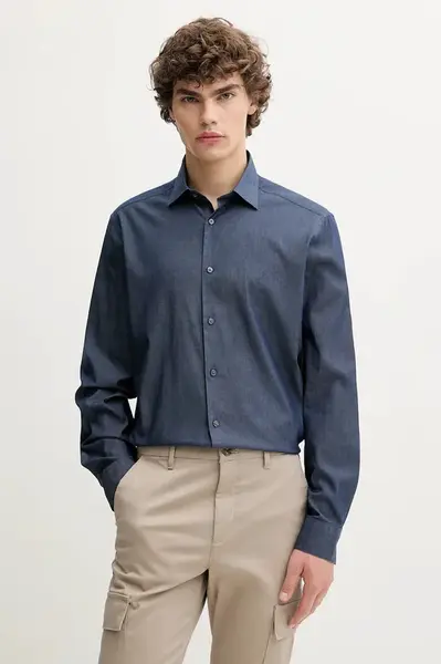 Košile Calvin Klein pánská, tmavomodrá barva, regular, s italským límcem, LV019EU024
