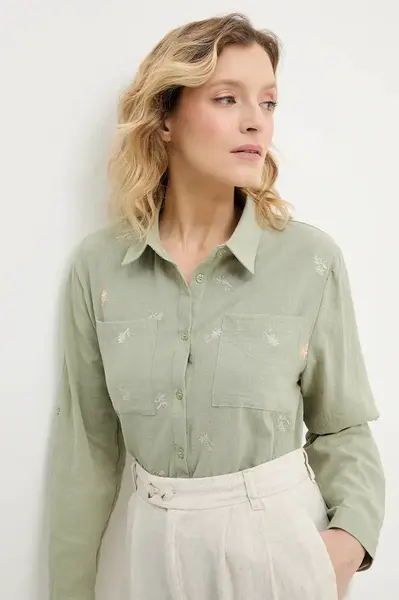 Bavlněná košile Answear.LAB dámská, zelená barva, relaxed, s klasickým límcem