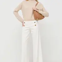 Kalhoty s příměsí vlny Red Valentino béžová barva, široké, high waist