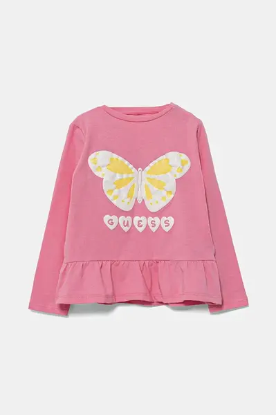 Dětské bavlněné tričko s dlouhým rukávem Guess