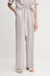 Lněné kalhoty Sisley dámské, šedá barva, high waist, 4AGHLF06U