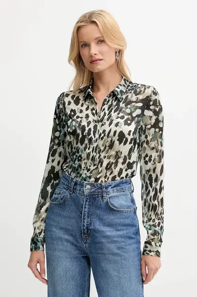 Košile Guess CLOUIS dámská, černá barva, regular, s klasickým límcem, W5YH0X WDW82