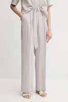 Lněné kalhoty Sisley dámské, šedá barva, high waist, 4AGHLF06U