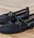 Gemre Black mesh ballet flats with decorative buckle Zerid
