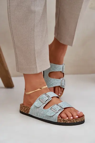 PE1 Textilné šľapky na korkovej podrážke s prackami mäta Atera