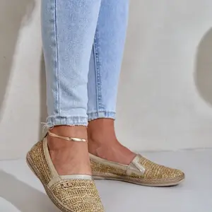 Elegantné Kožené Espadrilky S Pletením Béžovo-Zlaté Zazoo 10178