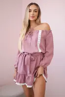 Shoulder and lace dress navy pink