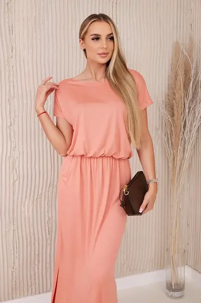 Women's viscose dress with pockets - dark apricot