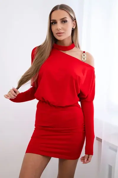 Dress with shoulder decoration red
