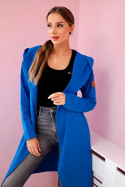 Long hooded cardigan - purple-blue