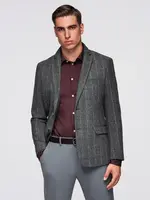 Ombre Elegant men's plaid blazer with wool blend - grey