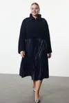 Trendyol Curve Navy Blue Elastic Elastic Waist Pleated Woven Plus Size Skirt