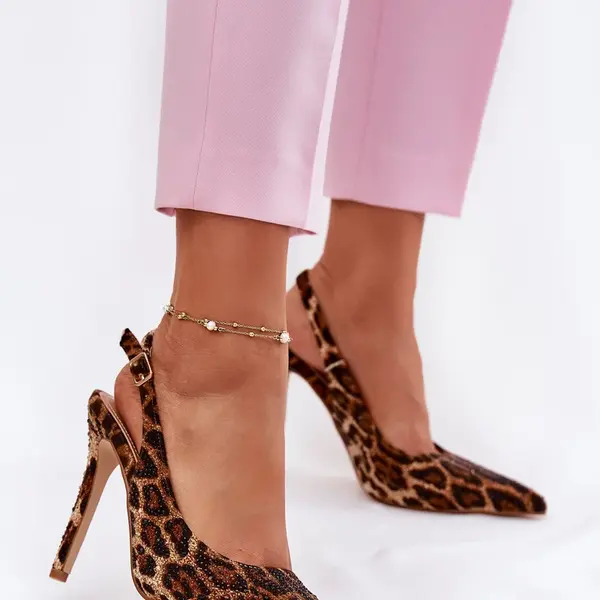 Boto Zdobené Sandále Na Opätku Leopard Hnedé Kemonia