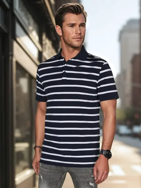 Pánska polo košeľa v modrých prúžkoch
