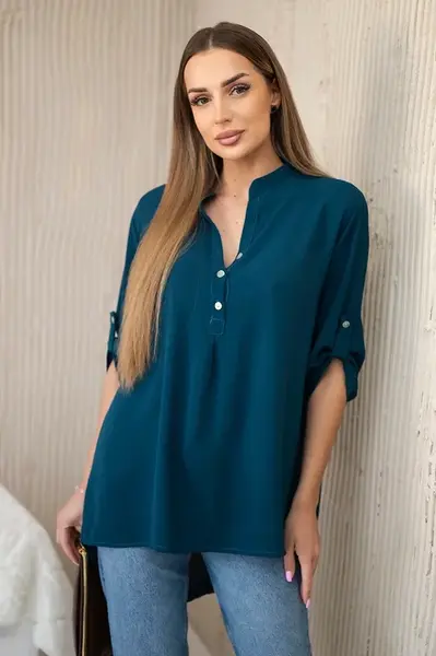 Kesi Włoski Blúzka s dlhším chrbtom námorný