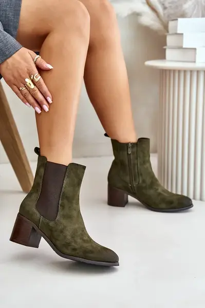 Insulated women's ankle boots with heels dark green Radeya