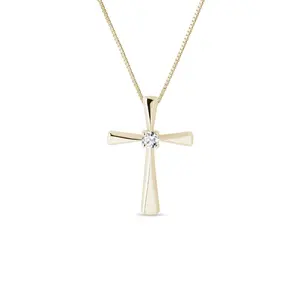 Zlatý přívěsek ve tvaru křížku s diamantem KLENOTA
