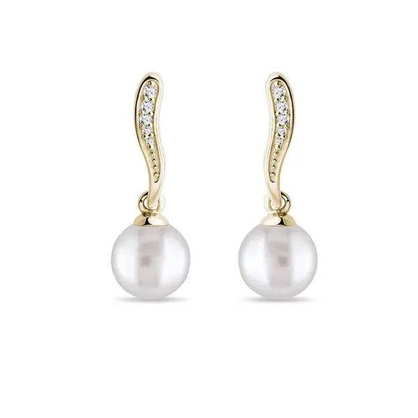Náušnice s diamanty a perlami v zlatě KLENOTA