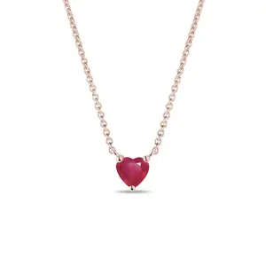 Náhrdelník srdíčko s rubínem v růžovém zlatě KLENOTA