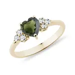 Prsten ze žlutého zlata s vltavínem a diamanty KLENOTA