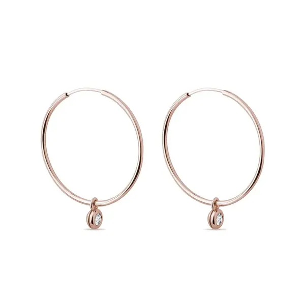 Náušnice kruhy z ružového zlata s bezel diamantmi KLENOTA