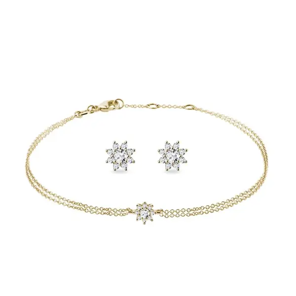 Set diamantových náušníc a náramku zo žltého zlata KLENOTA