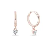 Náušnice kruhy s přívěskem ve tvaru srdce v růžovém zlatě KLENOTA