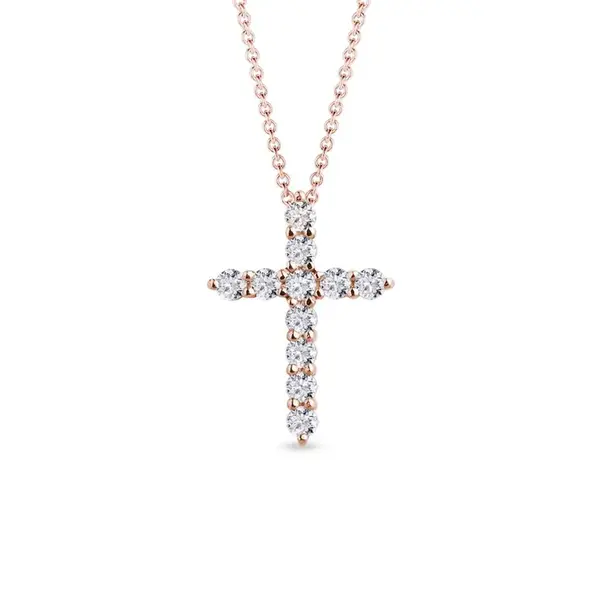 Diamantový kříž v růžovém zlatě KLENOTA