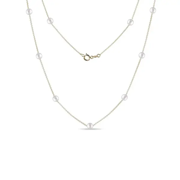 Náhrdelník ze žlutého 14k zlata s perličkami KLENOTA