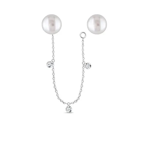 Variabilní perlové náušnice s diamanty a řetízkem v bílém zlatě KLENOTA