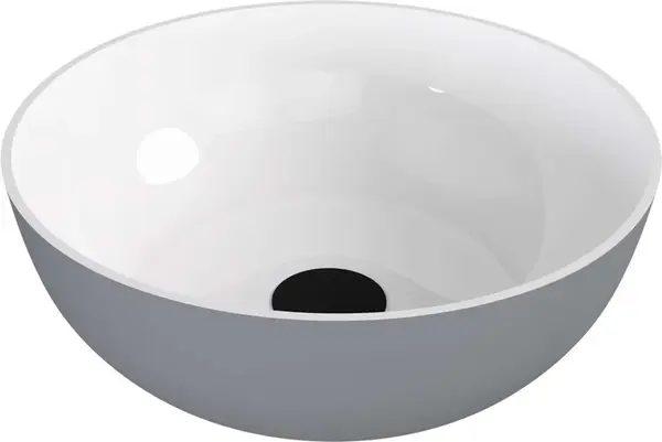 Polysan Banera - Umývadlo na dosku, priemer 39 cm, bez prepadu, bez otvoru na batériu, matná sivá/biela 14337.32