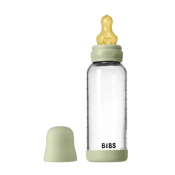 BIBS antikoliková sklenená fľaša s kaučukovým cumlíkom 240ml - Sage
