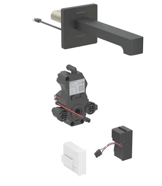 Geberit Brenta - Elektronická umývadlová batéria pod omietku, sieťové napájanie, easy to clean, matná čierna 116.292.14.1